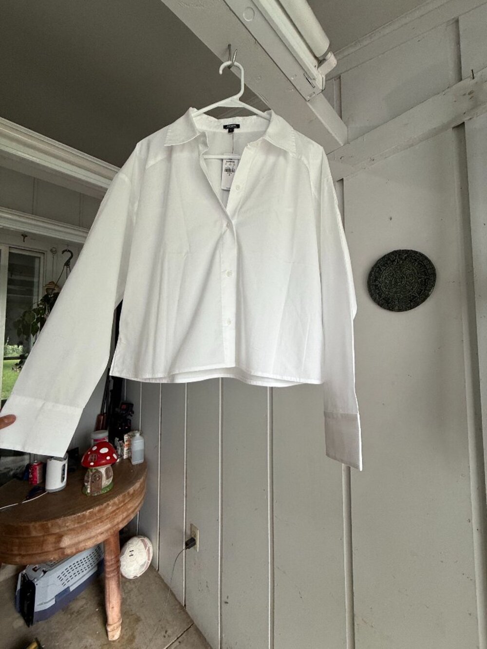 NWT Express Boyfriend Portofino White Button Front Shirt Medium Relaxed Fit